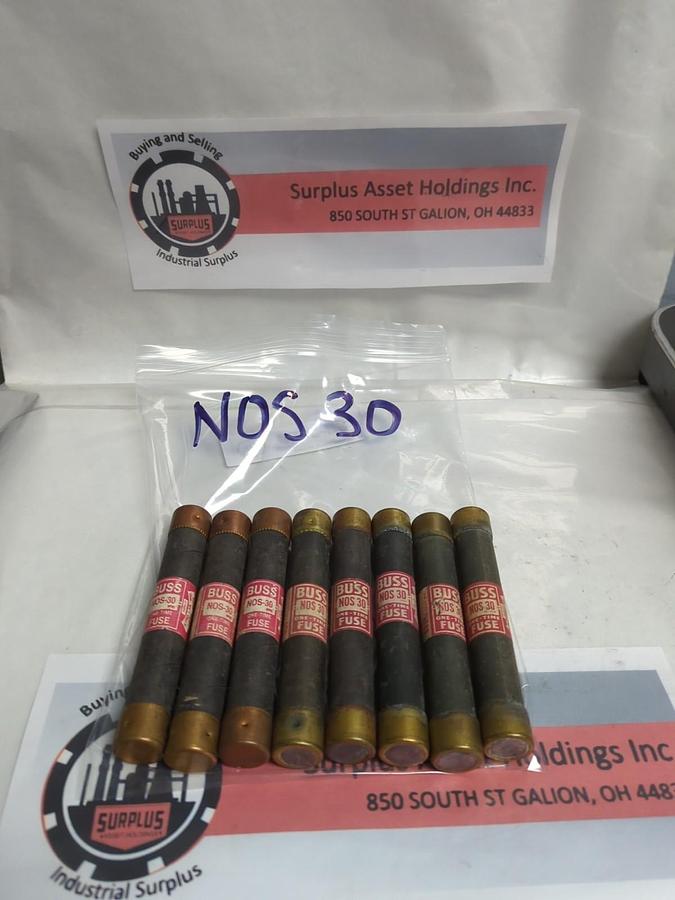 Used COOPER BUSSMANN,NOS 30,ONE-TIME 30 AMP FUSE LOT OF 8 PRE-OWNED
