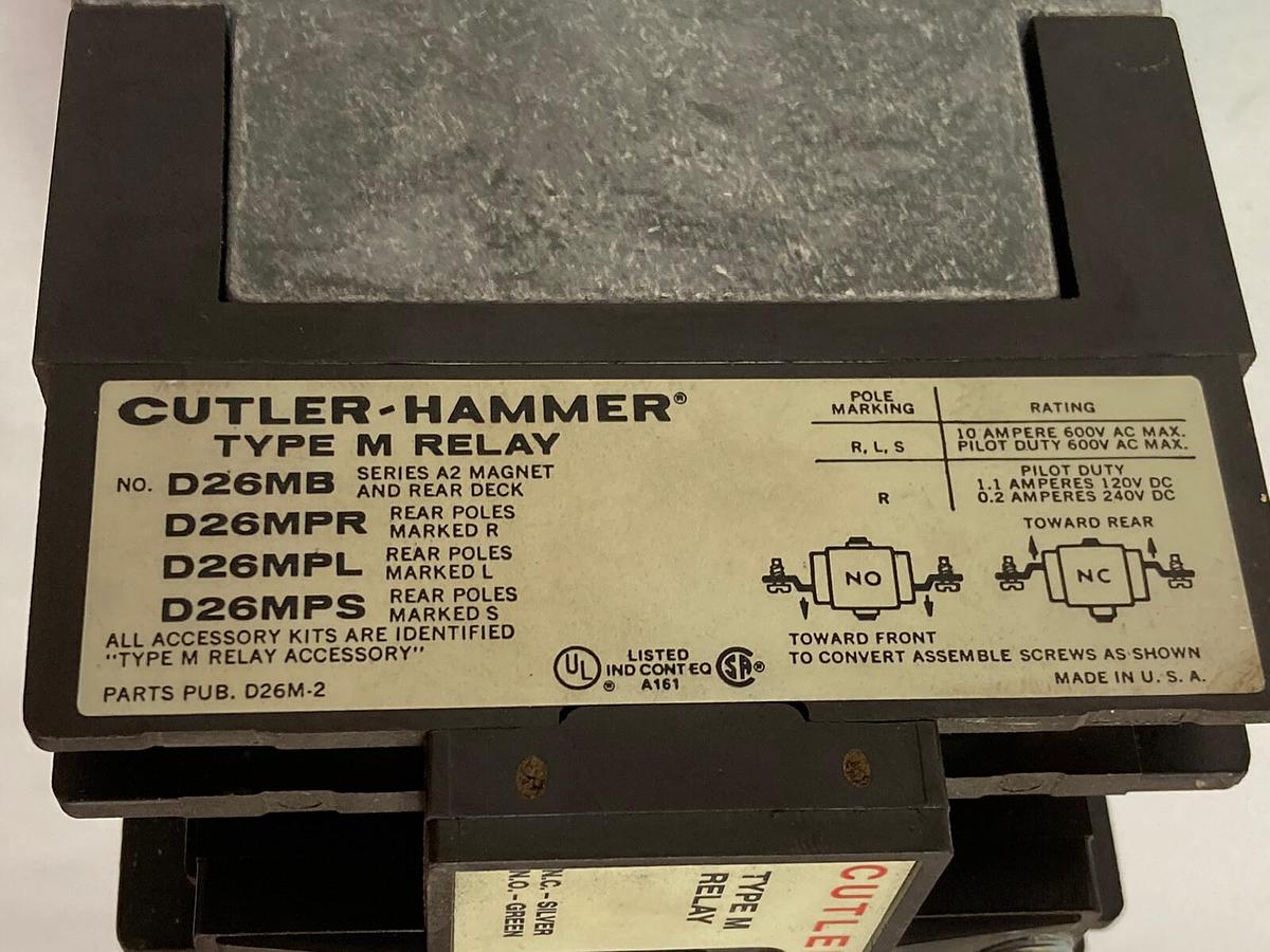 Used Cutler-Hammer,D26M-2 Type M,Relay 10A 600VAC