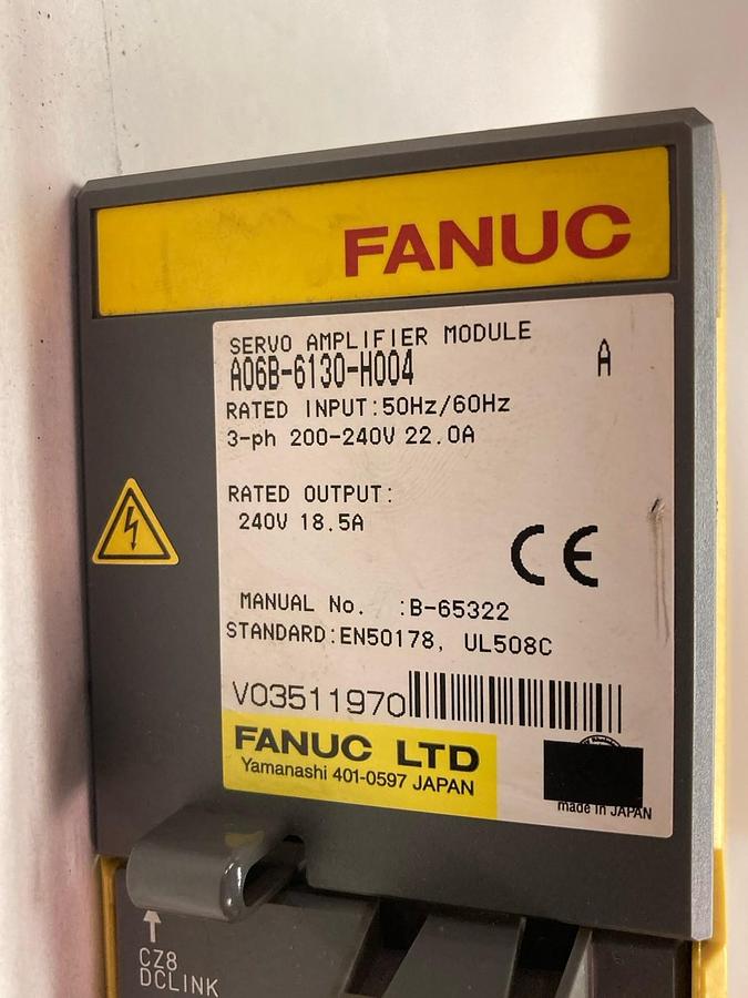Used Fanuc,A06B-6130-H004,3-Phase Servo Amplifier 50/60Hz 200-240V 18.5A