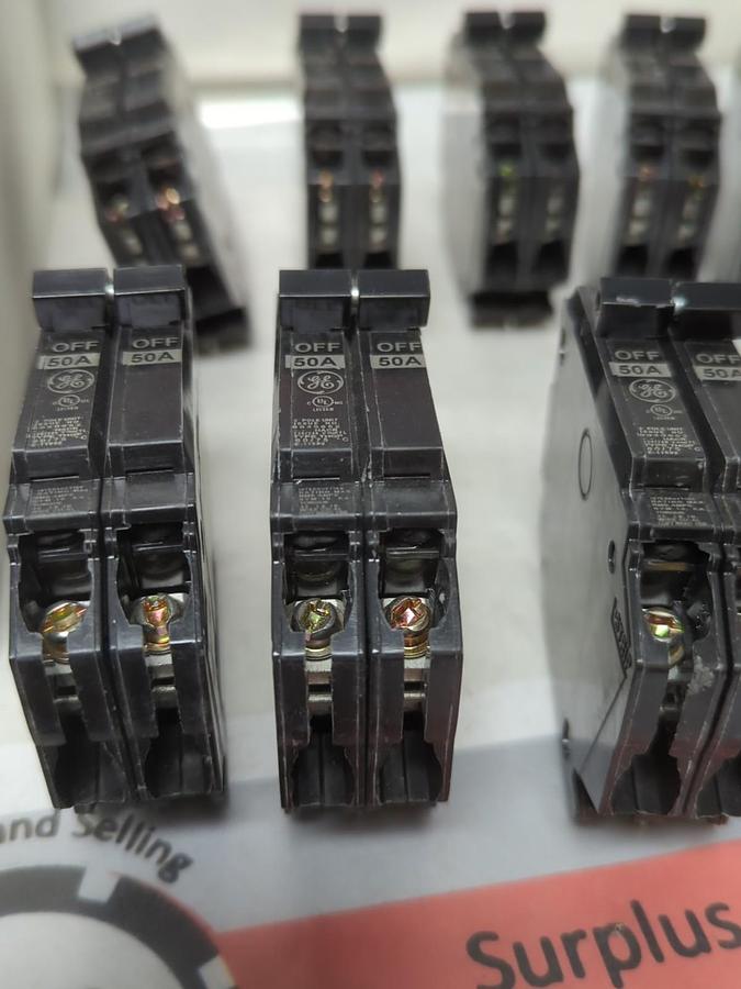 Used GENERAL ELECTRIC,THQP2150,CIRCUIT BREAKER 50 AMP 2-POLE LOT OF 10 PRE-OWNED