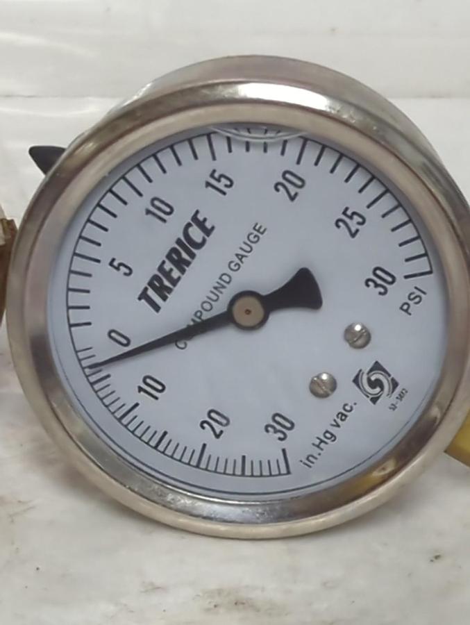 TRERICE,D82LFB,PRESSURE GAUGE 30HG-30PSI 1/4 NPT LM NOS