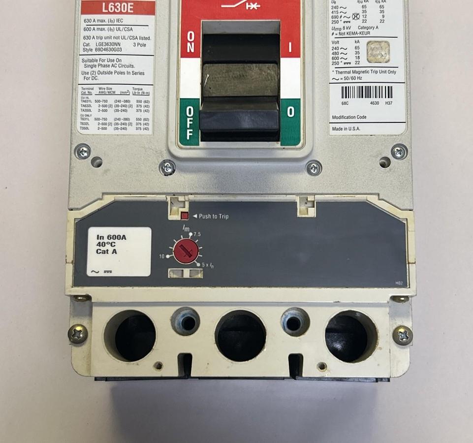 Used EATON,LGE3630NN,CIRCUIT BREAKER 600A 600V 3P