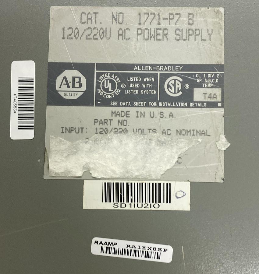 Used ALLEN BRADLEY,1771-P7,SER B POWER SUPPLY MODULE 120/220V