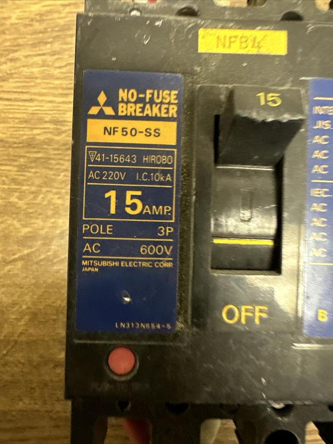 Used Mitsubishi,NF50-SS,15 Amp 3 Pole Circuit Breaker