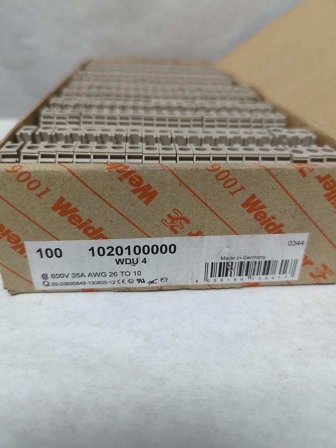 WEIDMULLER,1020100000,TERM BLOCK 600V 35A AWG 26 TO 10 WDU4 LOT OF 100 NOS