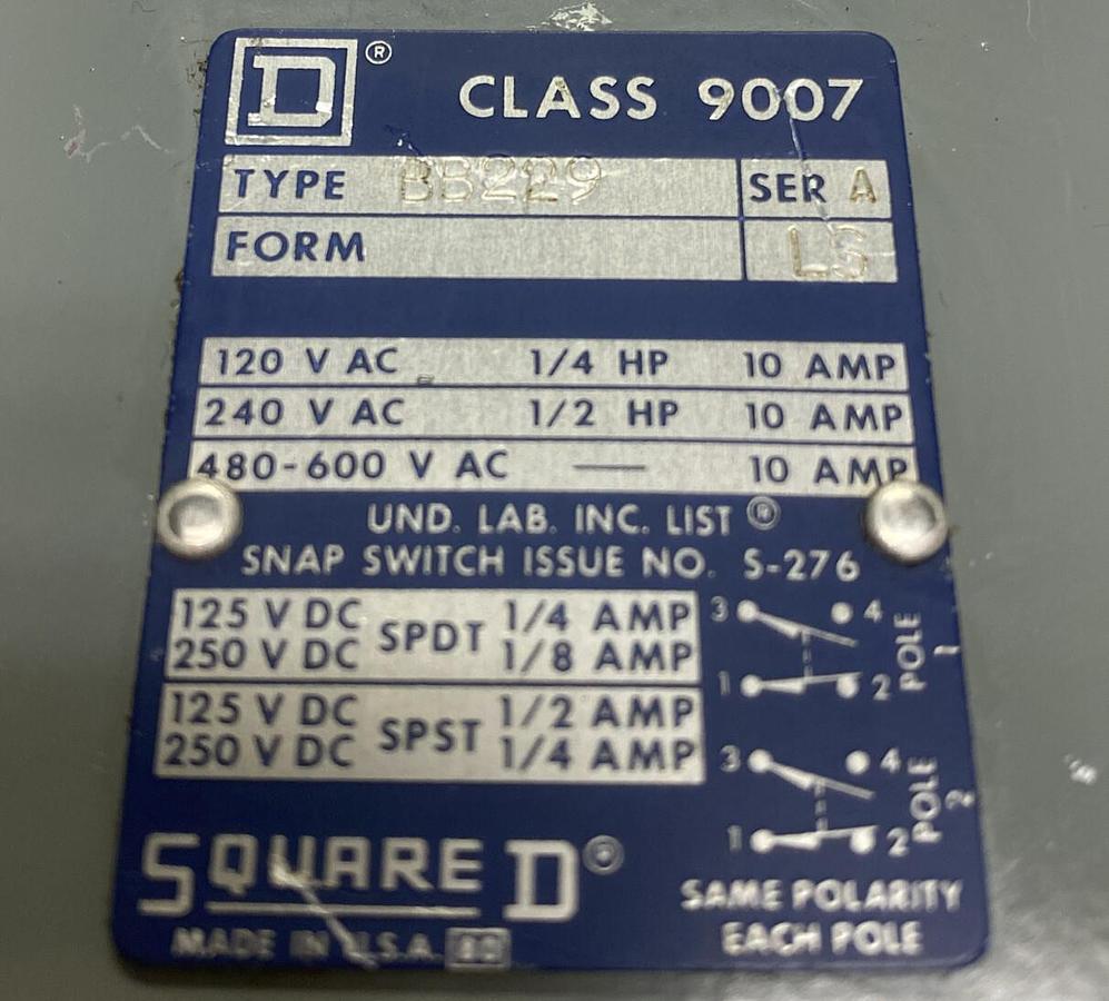 Used Square D,9007BB229,Heavy Duty Limit Switch