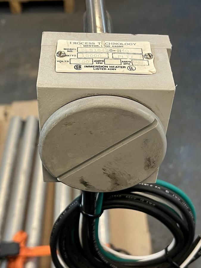 Used PROCESS TECHNOLOGY,3LS18436-R40,3 ELEMENT SS 18kW 480V IMMERSION HEATER 36Lx40H
