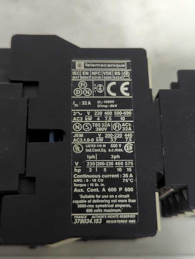 Used TELEMECANIQUE,LA1 DN31,CONTACTOR WITH COIL/RELAY PRE-OWNED