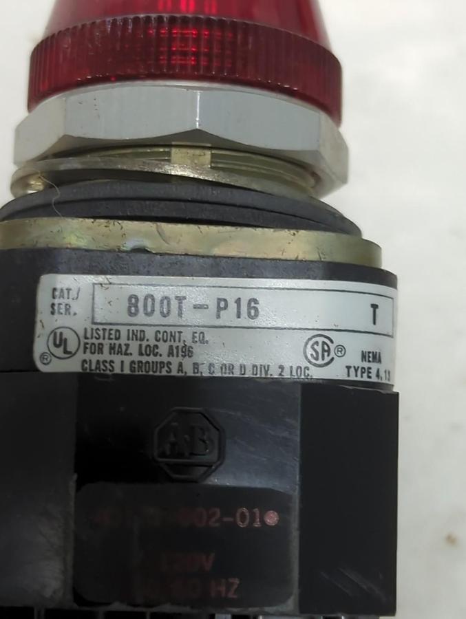 Used ALLEN BRADLEY,800T-P16,SERIES T RED PUSHBUTTON PRE-OWNED