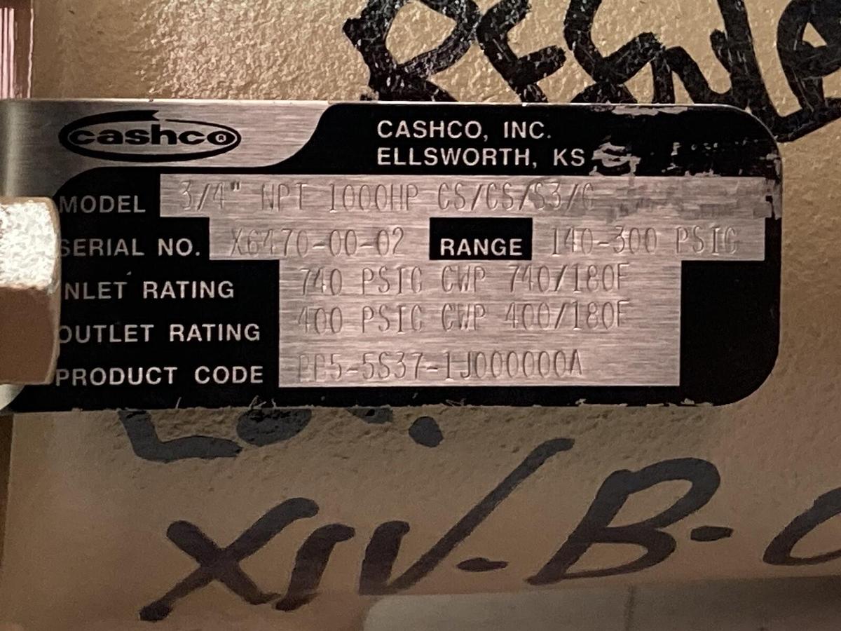Used Cashco,CS/CS/S3/C,3/4 Inch Pressure Regulator Valve 140-3000 PSIC