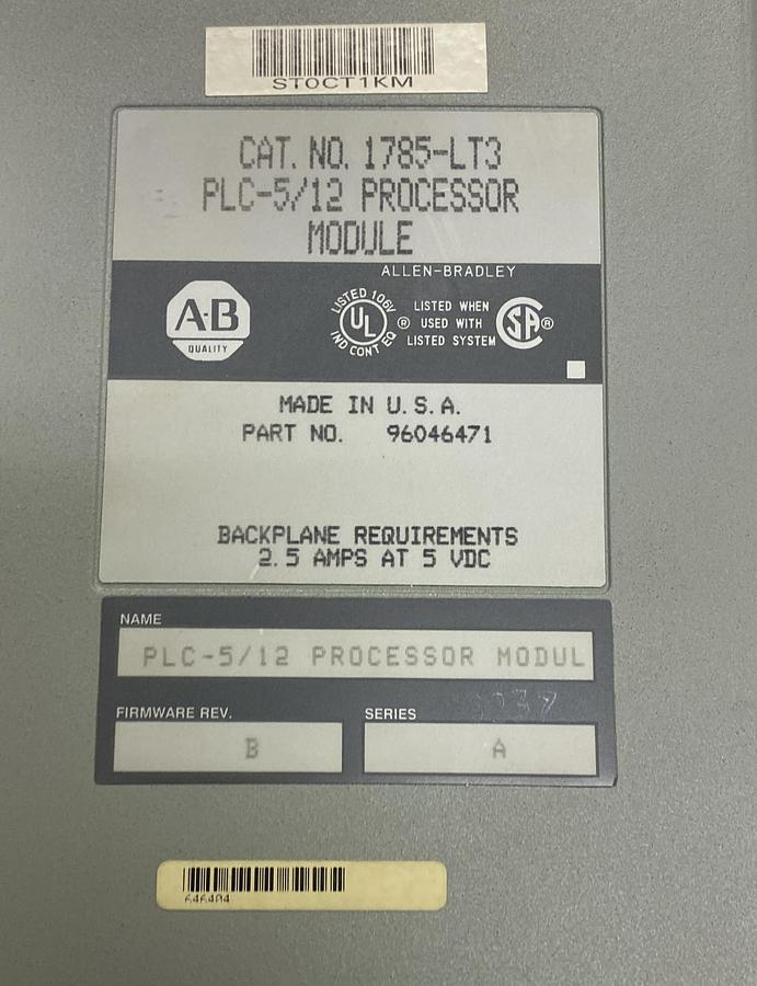 Used ALLEN BRADLEY,1785-LT3 PLC-5/12,PROCESSOR MODULE