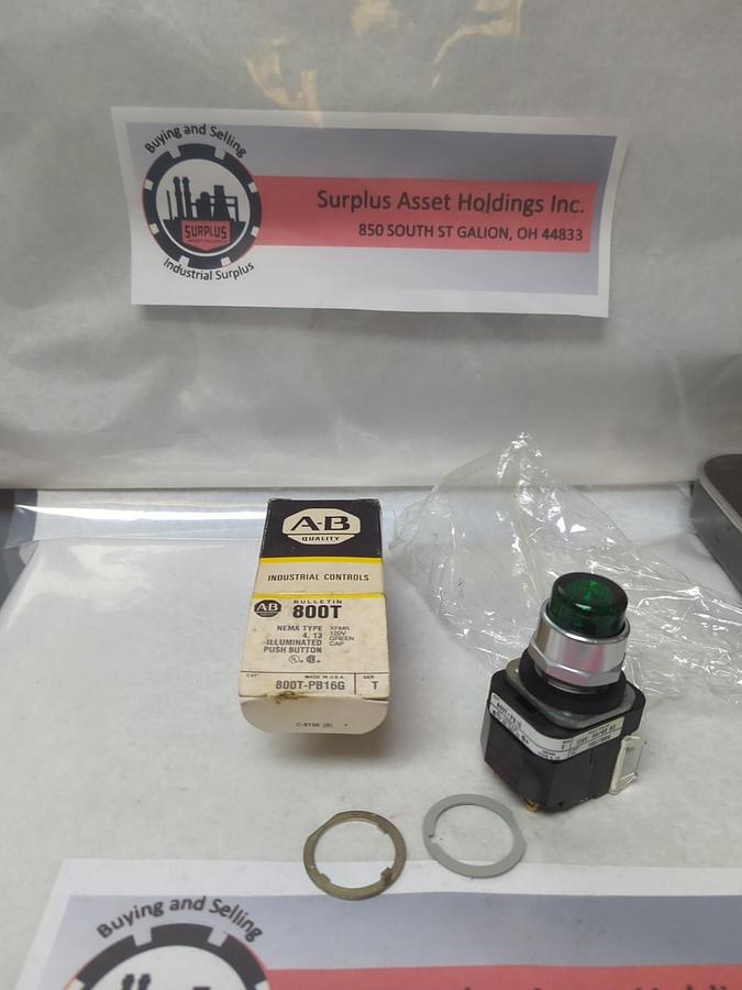 ALLEN-BRADLEY,800T-PB16G,ILLUMINATED PUSH BUTTON GREEN SERIES T NOS