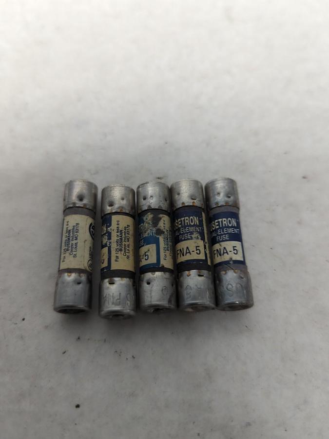 Used COOPER BUSSMANN,FNA-5,FUSETRON 5 AMP FUSE LOT OF 5 PRE-OWNED