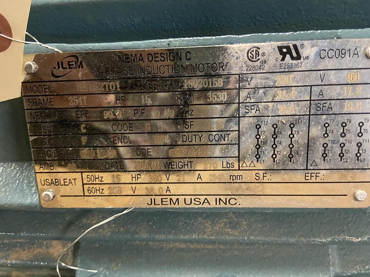 Used JLEM,HE152T01,15Hp Motor 3530RPM 230/460V Frame 254T