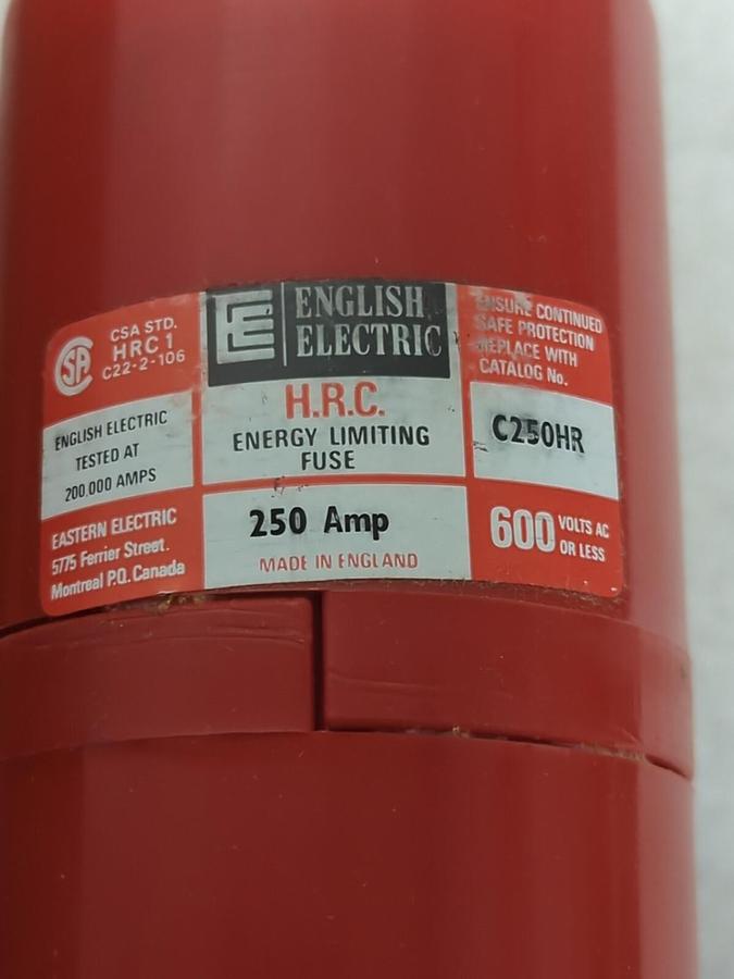 ENGLISH ELECTRIC,C250HR,HRC ENERGY LIMITING FUSE 250 AMP 600 VAC NOS