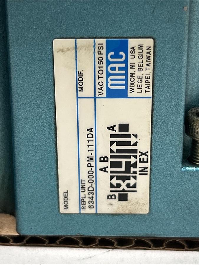 Used MAC VALVES,6343D-000-PM-111DA,PNEUMATIC SOLENOID VALVE