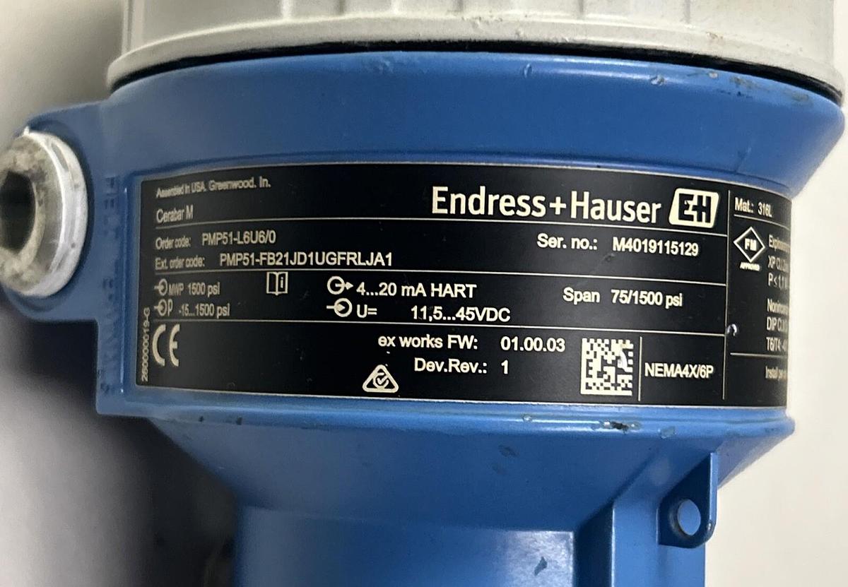 Used ENDRESS HAUSER,PMP51-FB21JD1UGFRLJA1,PRESSURE TRANSMITTER