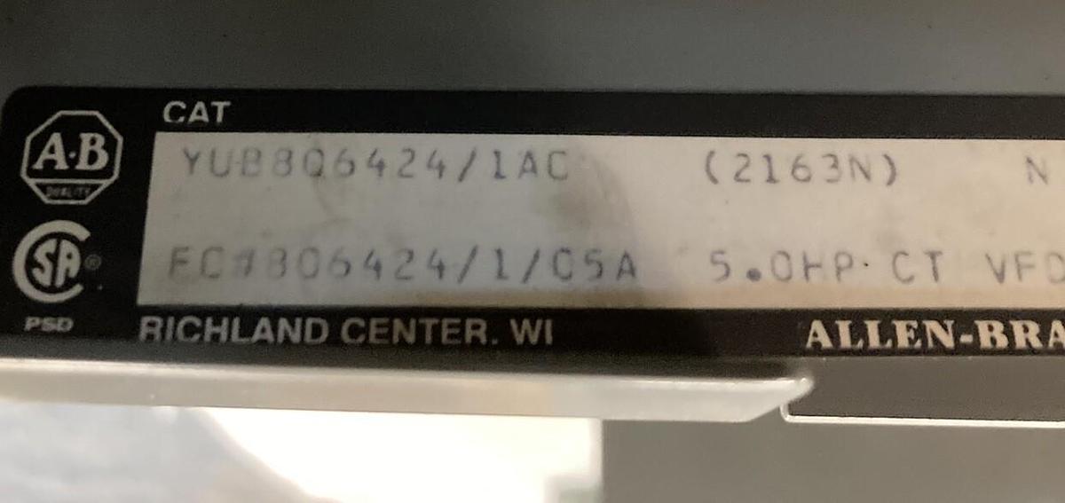 Used Allen-Bradley,2100 2163N,25 Inch VFD MCC BUCKET 5Hp 8.4A 480V 60Hz