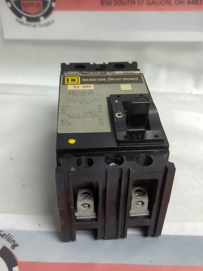 Used SQUARE D,FAL26015,MOLDED CASE CIRCUIT BREAKER 2-POLE 15 AMP PRE-OWNED