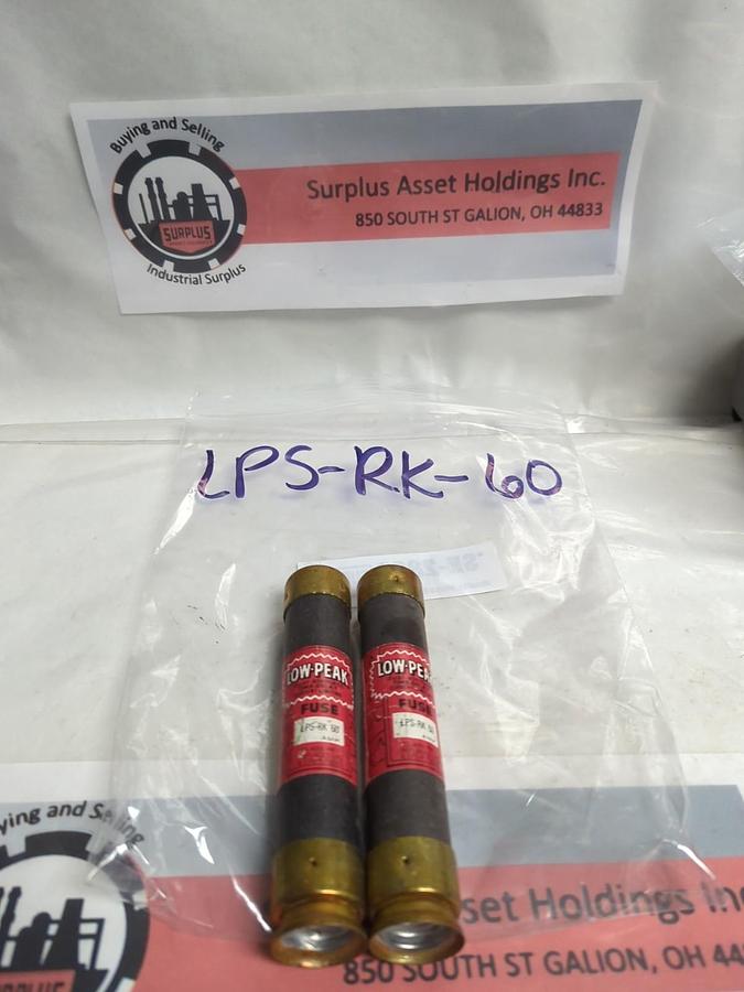 Used COOPER BUSSMANN,LPS-RK-60,LOW-PEAK 60 AMP FUSE LOT OF 2 PRE-OWNED