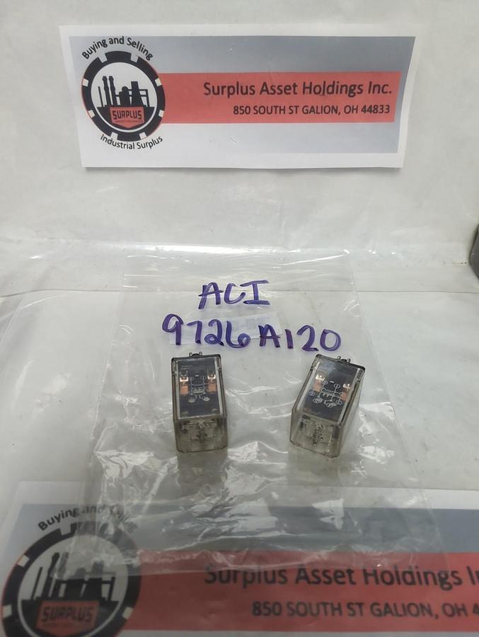 Used ACI,9726A120,PLUG IN RELAY 8-PIN 10A LOT OF 2 PRE-OWNED