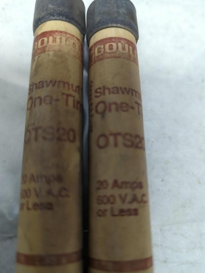 Used GOULD SHAWMUT,OTS20,ONE-TIME 20 AMP FUSE LOT OF 2 PRE-OWNED