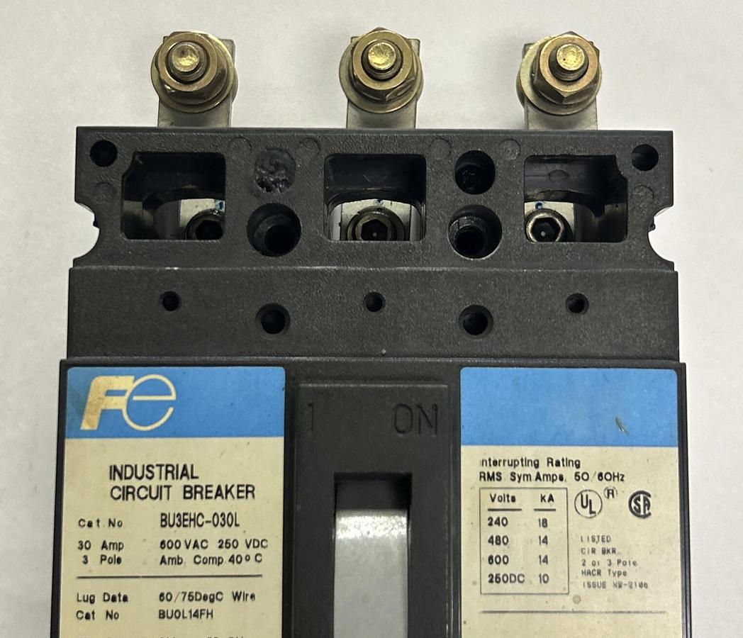 Used FUJI ELECTRIC,BU3EHC030L,CIRCUIT BREAKER 30A 600V 3P