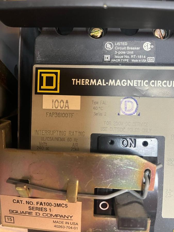 Used SQUARE D,MODEL 5,DISCONNECT 100 AMP FAP36100TF BREAKER MCC BUCKET