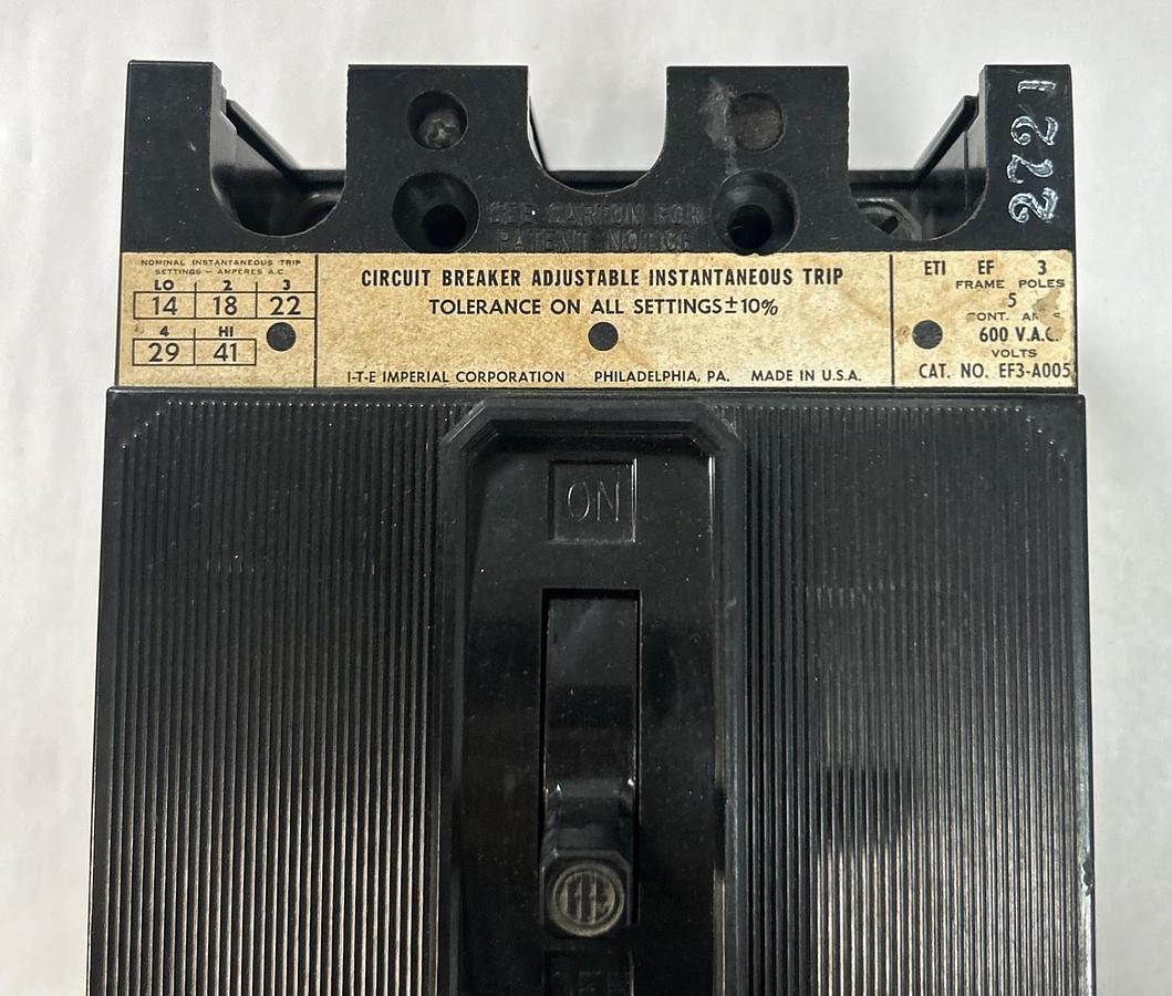 Used ITE,EF3-A005,CIRCUIT BREAKER 5A 600V 3P