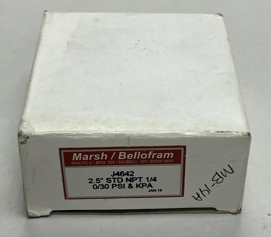 Marsh Bellofram,J4642,Pressure Gauge 2-1/2 INCH 1/4 0-30 PSI NOS