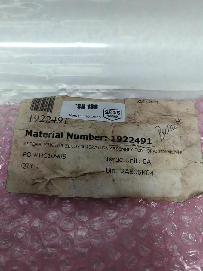 BURNETT,1922491,MOTOR MONITOR ASSEMBLY ZERO CALIBRATION NOS