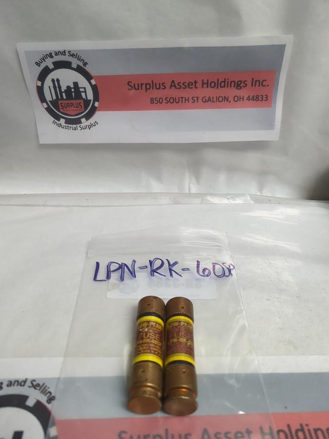 Used COOPER BUSSMANN,LPN-RK-60SP,LOW-PEAK 60 AMP FUSE LOT OF 2 PRE-OWNED
