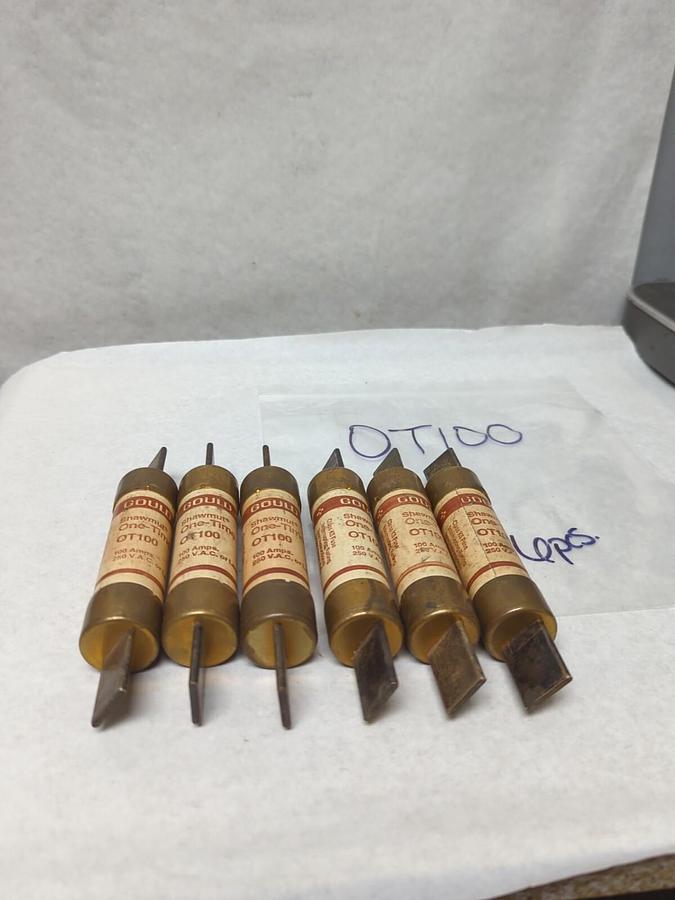 Used GOULD SHAWMUT,OT100,ONE-TIME 100 AMP FUSE LOT OF 6 PRE-OWNED