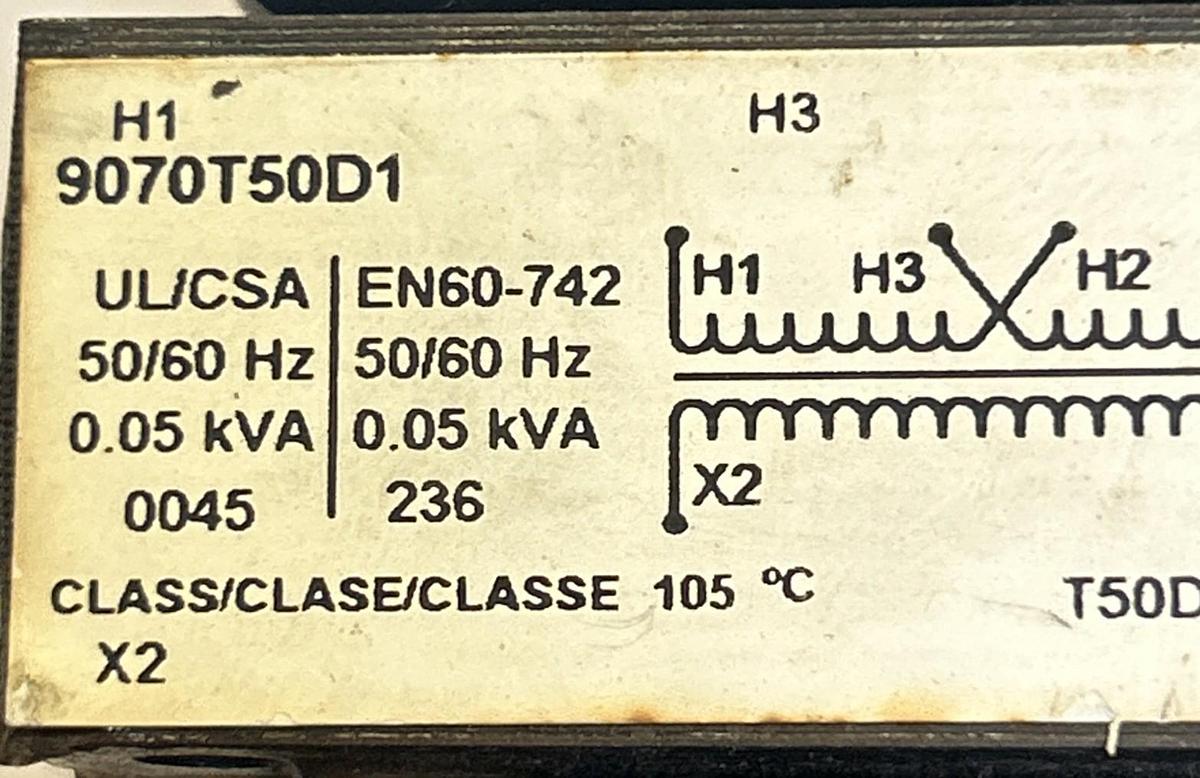 Used SQUARE D,9070T50D1,CONTROL TRANSFORMER 0.05KVA