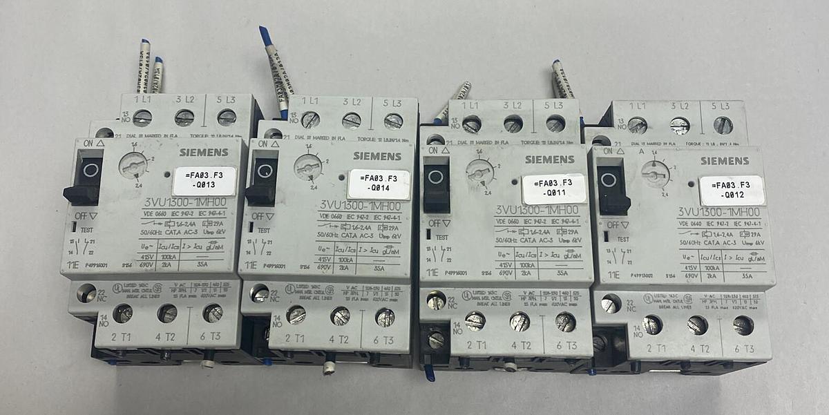 Used Siemens,3VU1300-1MH00,Motor Starter Protector 1.6-2.4 Amp Lot Of 4