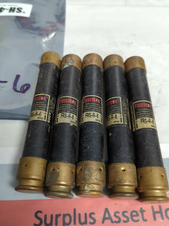 Used COOPER BUSSMANN,FRS-R-6,FUSETRON FUSE 6 AMP LOT OF 5 PRE-OWNED