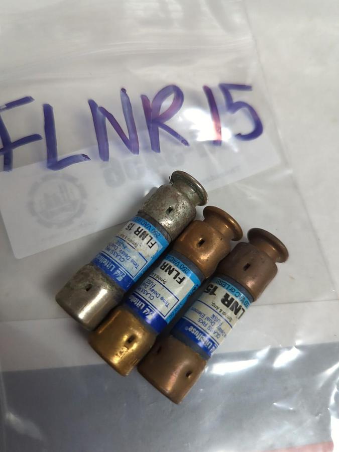 Used LITTELFUSE,FLNR15,TIME-DELAY 15 AMP FUSE LOT OF 3 PRE-OWNED