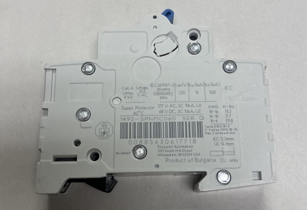 ALLEN BRADLEY,1492-SPM1C060,SER D SUPPLEMENTARY PROTECTOR NEW NO BOX