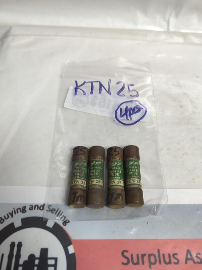 Used COOPER BUSSMANN,KTN-25,LIMITRON 25 AMP FUSE LOT OF 4 PRE-OWNED
