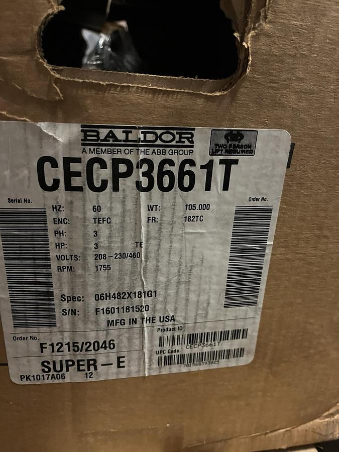BALDOR,CECP3661T,SUPER E SEVERE DUTY XEX MOTOR 3HP 1755RPM 3PH 182TC