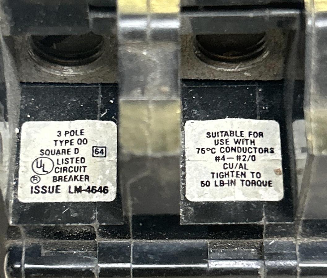 Used SQUARE D,QO390,CIRCUIT BREAKER 90A 240V 3P