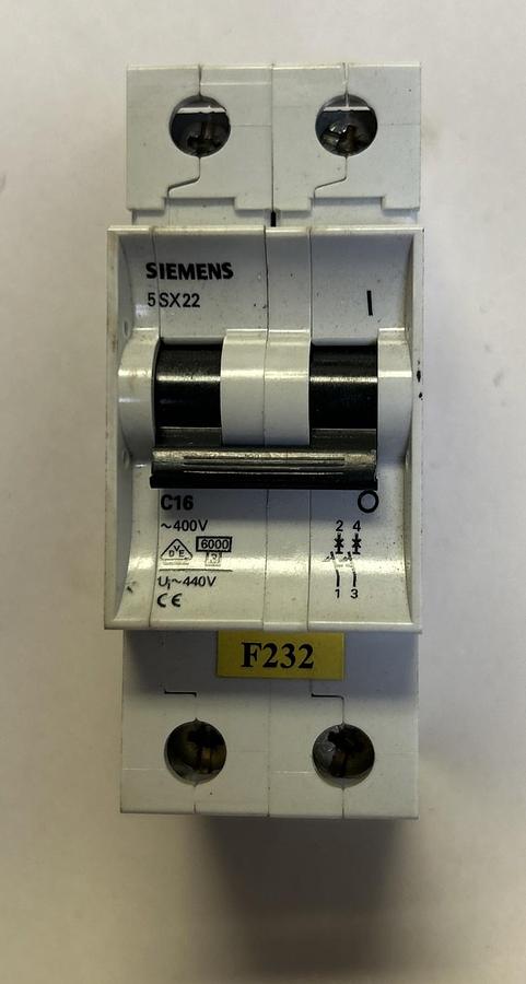 Used SIEMENS,5SX22,CIRCUIT BREAKER 16A 400V 2P