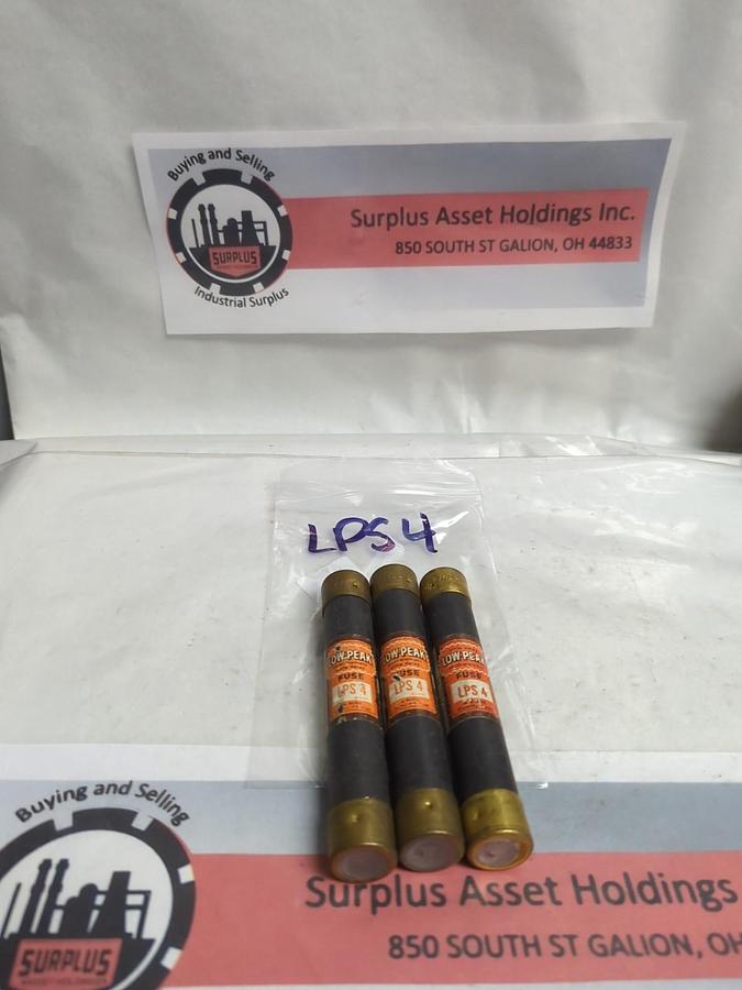 Used COOPER BUSSMANN,LPS-4,LOW-PEAK 4 AMP FUSE LOT OF 3 PRE-OWNED