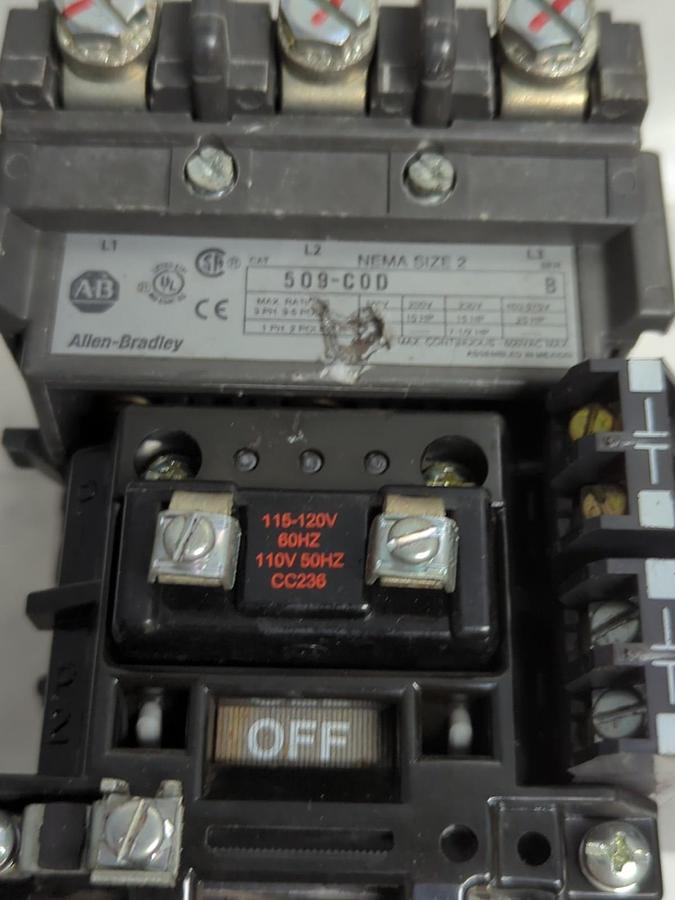 Used ALLEN BRADLEY,509-COD,SERIES B MOTOR STARTER NEMA SIZE 2 PRE-OWNED