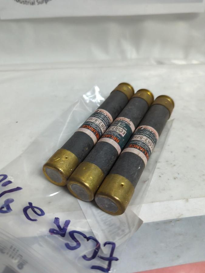 Used RELIANCE,ECSR-2-8/10,TIME-DELAY 2-8/10 AMP FUSE LOT OF 3 PRE-OWNED