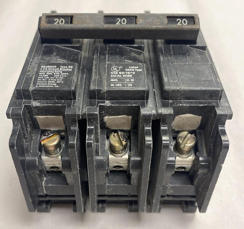 Used Siemens,BQ3B020,Circuit Breaker 20AMP 240V 3 pole