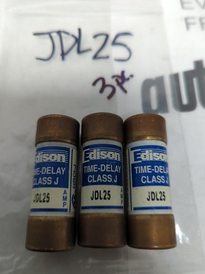 EDISON,JDL25,CLASS J 25 AMP FUSE LOT OF 3 NOS