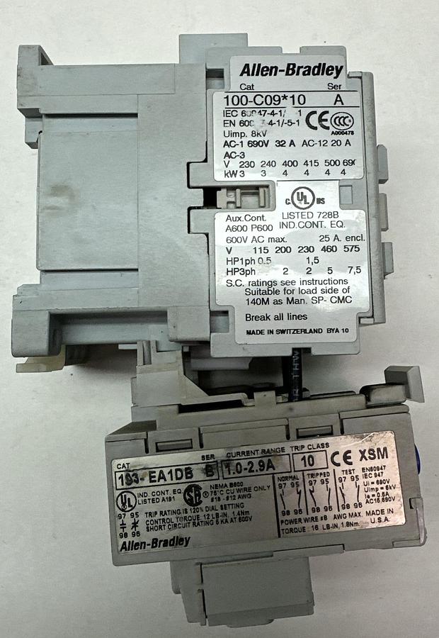 Used Allen Bradley,100-C09*10,7.5 HP Motor Starter w/ 193-EA1DB-B Overload Relay