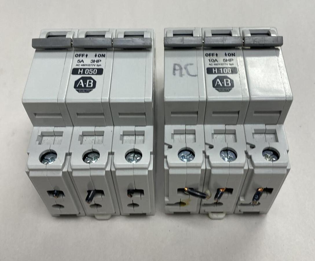 Used Allen-Bradley,1492-CB3,Circuit Breaker 5AMP 3HP / 10AMP 5HP Lot Of 2