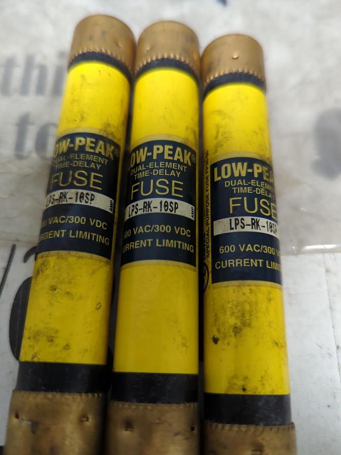 COOPER BUSSMANN,LPS-RK-10SP,LOW-PEAK 10 AMP FUSES LOT OF 3 NOS